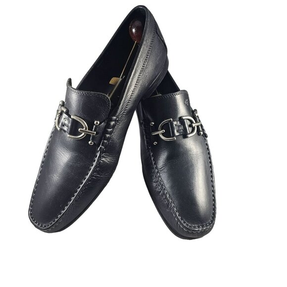 Donald Pliner Mens Decio Slip -On Black Leather Loafers With Metal Bit Detail Si main image 2